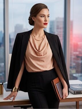 NWT Express Gramercy Polka Dot Cowl Neck Bodysuit  Size M Office Siren Old Money